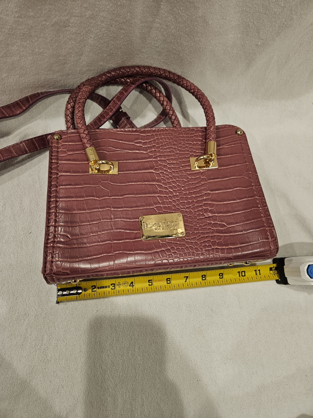 bebe Bella Croco  Satchel with Gold Hardware Purse Mauve Purple - Picture 11 of 11